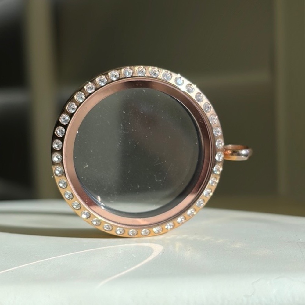 Origami Owl large rose gold locket w rhinestones